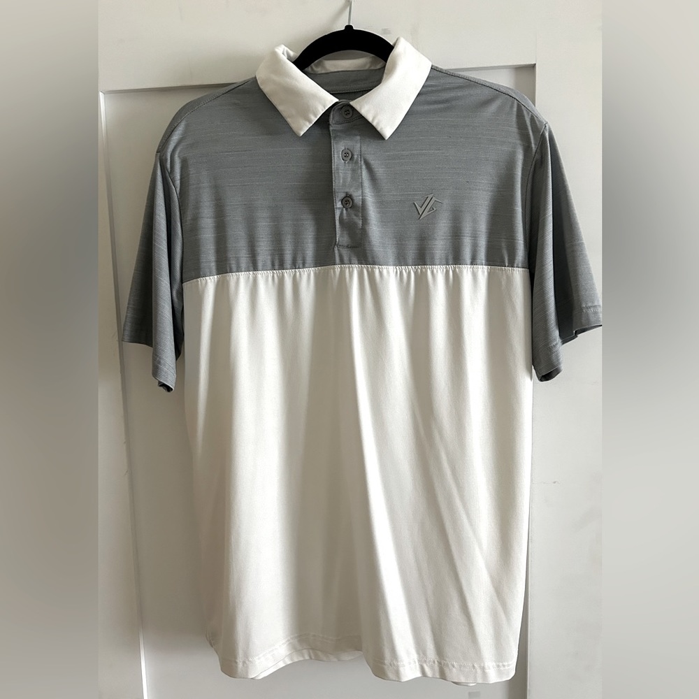 JG Golf Polo, Size Medium, Gray & White
